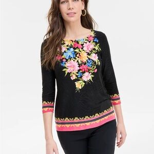 JL  Black Top with Floral Accents